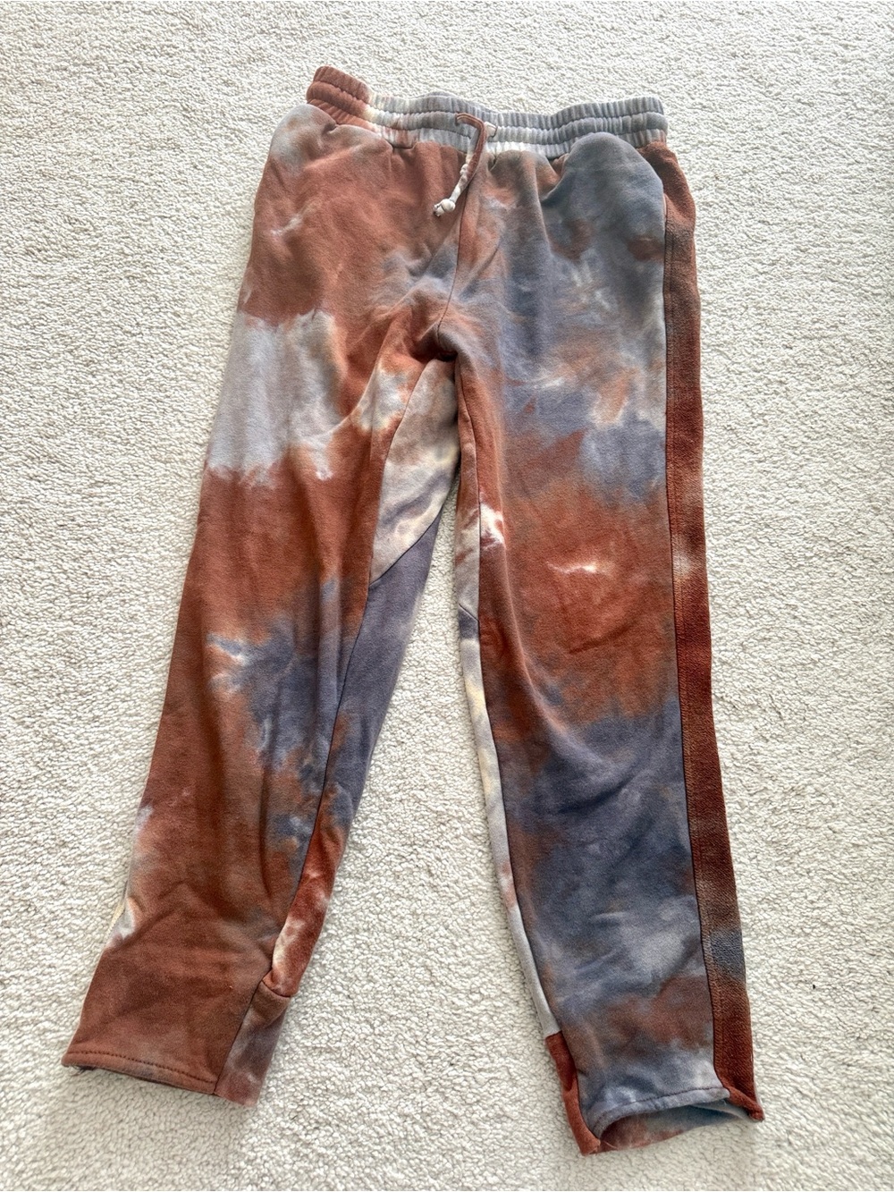 Tie-Dye Fleece Joggers in Rust, Blue & Cream